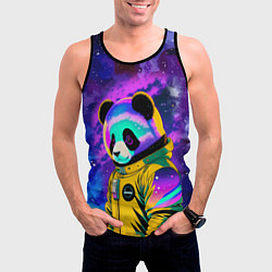 Майка-безрукавка мужская Панда-космонавт в космосе - неон, цвет: 3D-черный — фото 2