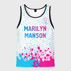 Майка-безрукавка мужская Marilyn Manson neon gradient style: символ сверху, цвет: 3D-черный