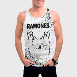 Майка-безрукавка мужская Ramones рок кот на светлом фоне, цвет: 3D-белый — фото 2