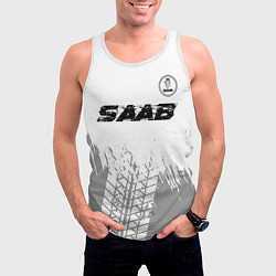 Майка-безрукавка мужская Saab speed на светлом фоне со следами шин: символ, цвет: 3D-белый — фото 2