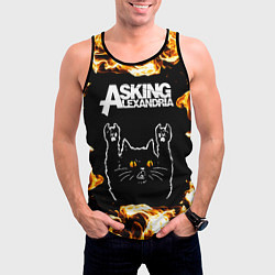 Майка-безрукавка мужская Asking Alexandria рок кот и огонь, цвет: 3D-черный — фото 2