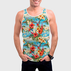 Майка-безрукавка мужская Светлый гавайский фон и цветы, цвет: 3D-белый — фото 2