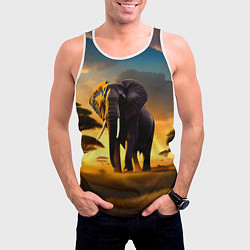 Майка-безрукавка мужская Слон и рассвет в саванне, цвет: 3D-белый — фото 2