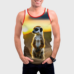 Майка-безрукавка мужская Сурикат на фоне рассвета, цвет: 3D-красный — фото 2