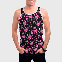 Майка-безрукавка мужская Черный фон, барби и цветы, цвет: 3D-белый — фото 2