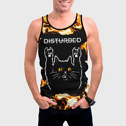 Майка-безрукавка мужская Disturbed рок кот и огонь, цвет: 3D-черный — фото 2