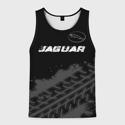 Майка-безрукавка мужская Jaguar speed на темном фоне со следами шин: символ, цвет: 3D-черный