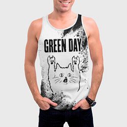 Майка-безрукавка мужская Green Day рок кот на светлом фоне, цвет: 3D-белый — фото 2