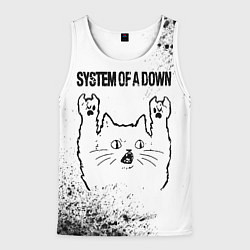 Майка-безрукавка мужская System of a Down рок кот на светлом фоне, цвет: 3D-белый
