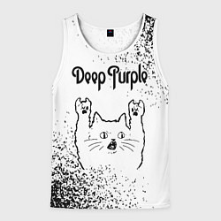 Майка-безрукавка мужская Deep Purple рок кот на светлом фоне, цвет: 3D-белый