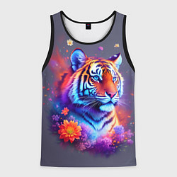 Майка-безрукавка мужская Тигр и краски - нейросеть, цвет: 3D-черный