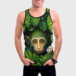 Майка-безрукавка мужская Маленькая обезьянка в листьях, цвет: 3D-черный — фото 2