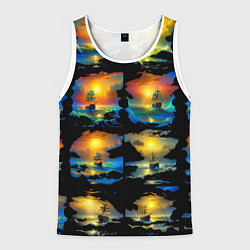Майка-безрукавка мужская Вечерние кораблики, цвет: 3D-белый