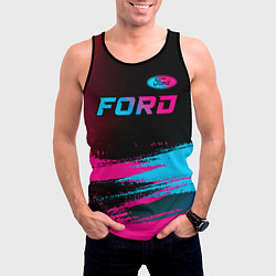 Майка-безрукавка мужская Ford - neon gradient: символ сверху, цвет: 3D-черный — фото 2