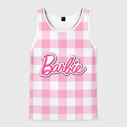 Майка-безрукавка мужская Барби лого розовая клетка, цвет: 3D-белый