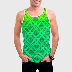 Майка-безрукавка мужская Желто-зеленый градиентный фон с геометрическим узо, цвет: 3D-белый — фото 2