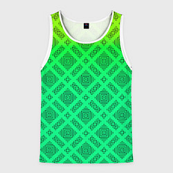 Майка-безрукавка мужская Желто-зеленый градиентный фон с геометрическим узо, цвет: 3D-белый