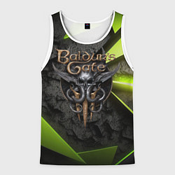 Майка-безрукавка мужская Baldurs Gate 3 logo green abstract, цвет: 3D-белый