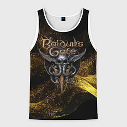 Майка-безрукавка мужская Baldurs Gate 3 logo gold black, цвет: 3D-белый