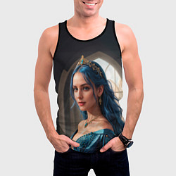 Майка-безрукавка мужская Девушка принцесса с синими волосами, цвет: 3D-черный — фото 2