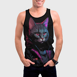 Майка-безрукавка мужская Кот в стиле киберпанк, цвет: 3D-черный — фото 2