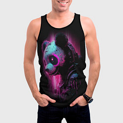 Майка-безрукавка мужская Панда киберпанк в фиолетовом свете, цвет: 3D-черный — фото 2