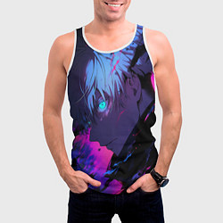 Майка-безрукавка мужская Сатору Годжо - Магическая битва - неон, цвет: 3D-белый — фото 2
