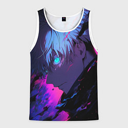 Майка-безрукавка мужская Сатору Годжо - Магическая битва - неон, цвет: 3D-белый