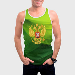Майка-безрукавка мужская Золотистый герб России на зеленом фоне, цвет: 3D-белый — фото 2