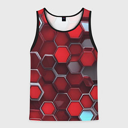 Майка-безрукавка мужская Cyber hexagon red, цвет: 3D-черный
