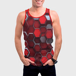 Майка-безрукавка мужская Cyber hexagon red, цвет: 3D-красный — фото 2