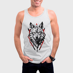 Майка-безрукавка мужская Волк в геометрическом стиле с красными глазами, цвет: 3D-белый — фото 2
