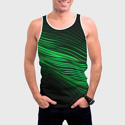 Майка-безрукавка мужская Green neon lines, цвет: 3D-белый — фото 2