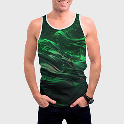 Майка-безрукавка мужская Зеленые абстрактные волны, цвет: 3D-белый — фото 2