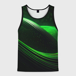Майка-безрукавка мужская Зеленые абстрактные волны, цвет: 3D-черный