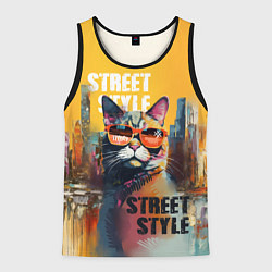 Майка-безрукавка мужская Кот в городе - street style, цвет: 3D-черный