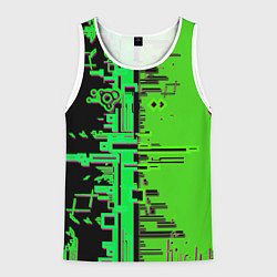 Майка-безрукавка мужская Кибер-глитч зелёный, цвет: 3D-белый