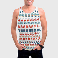 Майка-безрукавка мужская Зимний новогодний принт с оленями подарками, цвет: 3D-белый — фото 2