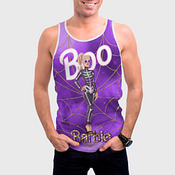Майка-безрукавка мужская Барби в костюме скелета: паутина и фиолетовый дым, цвет: 3D-белый — фото 2