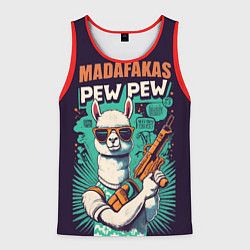 Майка-безрукавка мужская Pew Pew Madafakas - лама с пистолетами, цвет: 3D-красный
