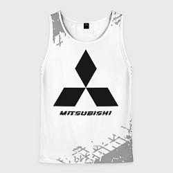 Майка-безрукавка мужская Mitsubishi speed на светлом фоне со следами шин, цвет: 3D-белый