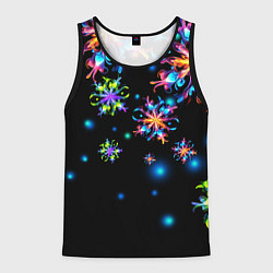Майка-безрукавка мужская Неоновые снежинки - Новый год, цвет: 3D-черный