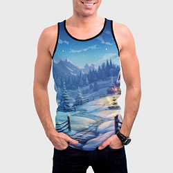 Майка-безрукавка мужская Новогодний пейзаж и горы, цвет: 3D-черный — фото 2