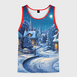 Майка-безрукавка мужская Новогодняя ночь в деревушке, цвет: 3D-красный