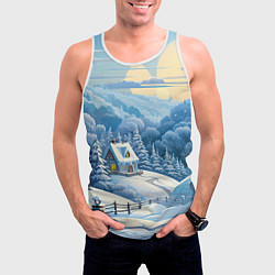 Майка-безрукавка мужская Зима в деревне, цвет: 3D-белый — фото 2