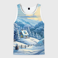 Майка-безрукавка мужская Зима в деревне, цвет: 3D-белый