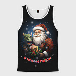 Майка-безрукавка мужская Дед мороз с драконом, цвет: 3D-белый