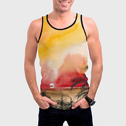 Майка-безрукавка мужская Тропический закат акварель, цвет: 3D-черный — фото 2