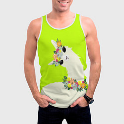 Майка-безрукавка мужская Летняя лама - альпака в венке, цвет: 3D-белый — фото 2