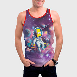 Майка-безрукавка мужская Барт Симпсон со скейтбордом в космосе, цвет: 3D-красный — фото 2